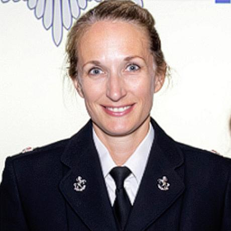 A closeup of the author, Alice Ames, in uniform.